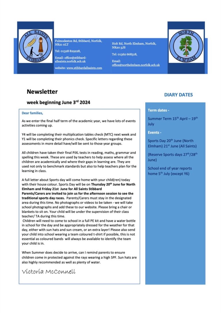 Newsletter Week Commencing June 3rd